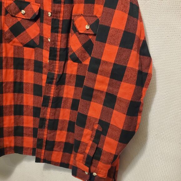 Vtg 70s Sears Quilted Flannel Shirt Shacket Jacket Mens XL/XT Tall Red Black - Picture 3 of 7